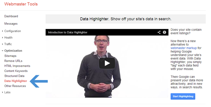 Google Webmaster Tools Data Highlighter