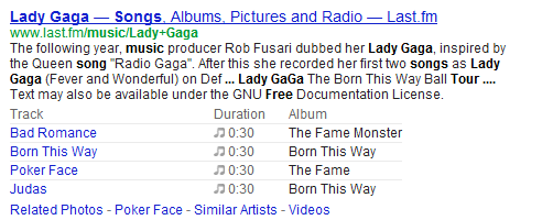 Rich Snippets in SERPs for Music