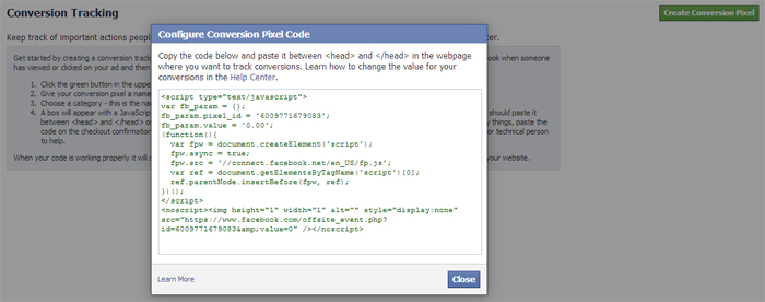 Create Conversion Pixel Code