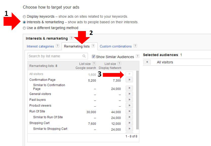 Choosing remarketing list.